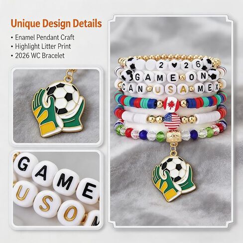 Soccer Theme Charm Bracelet for Fans, Adjustable Sports Bracelet, Game Day Accessories, Friendship Gift for Women Men Teens in Kuwait