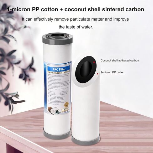 4-Pack of PPC Composite Filter cartridges, Measuring 10 inches x 2.7 inches, with Filtration Accuracy 1 Micron, Replacement Filter cartridges Household Water in Kuwait