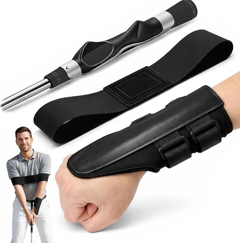 Golf Training Kit with Arm Support, Wrist Brace & Grip Trainer, Golf Wrist Training Aid for Swing Alignment, Muscle Memory and Warm-Up, Indoor/Outdoor Gift for Beginners, Men & Women in Kuwait