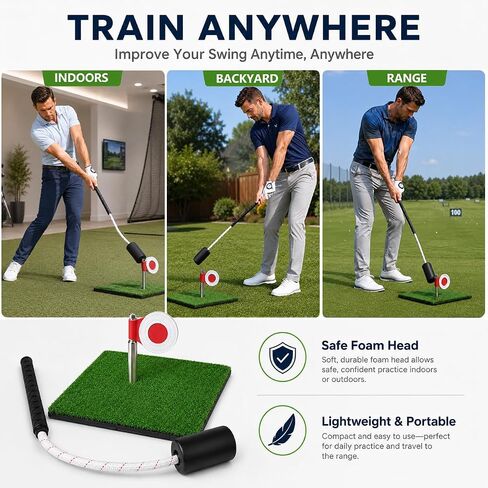 Golf Rope Swing Trainer with Rotating Target, Golf Swing Training Aid, Tempo & Rhythm Training, Speed, Strength Development, Warm-Up & Practice Equipment, Gifts for Golfer Men Dad Him Golfer in Kuwait