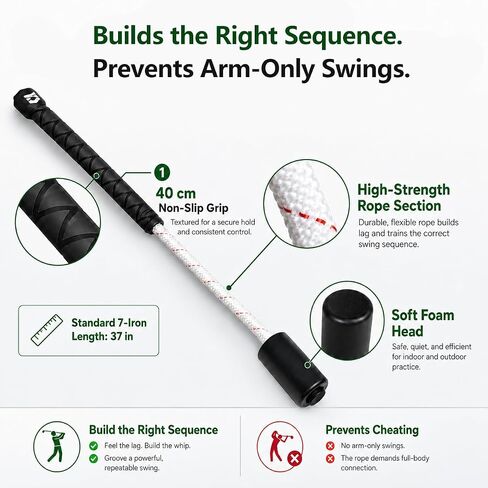 Golf Rope Swing Trainer with Rotating Target, Golf Swing Training Aid, Tempo & Rhythm Training, Speed, Strength Development, Warm-Up & Practice Equipment, Gifts for Golfer Men Dad Him Golfer in Kuwait