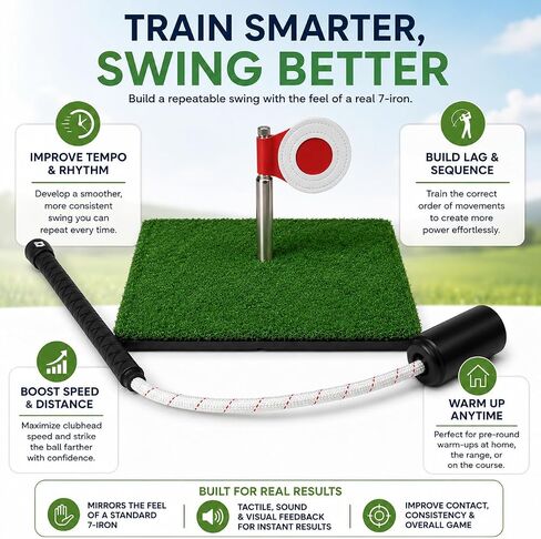 Golf Rope Swing Trainer with Rotating Target, Golf Swing Training Aid, Tempo & Rhythm Training, Speed, Strength Development, Warm-Up & Practice Equipment, Gifts for Golfer Men Dad Him Golfer in Kuwait