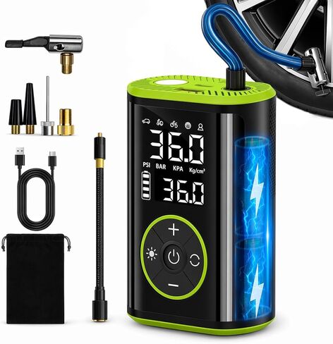 Roadvo Portable Tire Inflator Air Compressor, 150PSI Tire Pump with 10000mAh Battery, Fast Inflation 24L/Min, Auto Shut-Off, Digital Gauge & LED Light, Bicycle Pump for Cars, Bike, Motorcycle, Ball in Kuwait