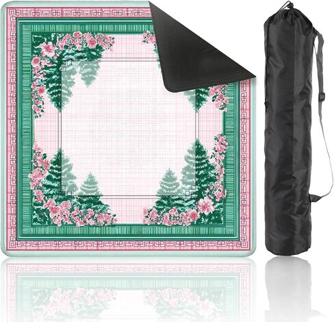 Mahjong MAT 31.5 "× 31.5" عيد الميلاد أشجار رجال الثلج الوردي الأزهار غير القابلة للانزلاق الحد من البلاط Mahjong Table Cover for Dominoes Poker Board and Tile Games in Kuwait
