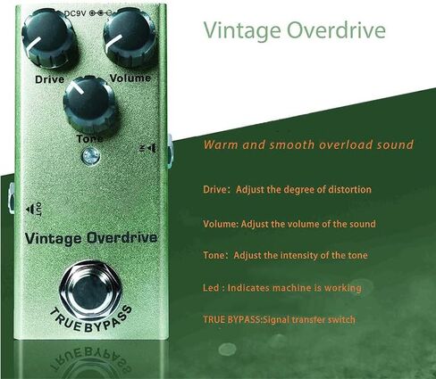 دواسة تأثير Overdrive من Cate Vintage للجيتار الكهربائي، تصميم أحادي صغير، وظيفة تجاوز حقيقية، مصممة خصيصًا لتشكيل النغمات في تأثيرات الجيتار الكهربائي، تعمل بتيار مستمر 9 فولت وكابلين in Kuwait