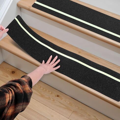 Molain 10 Pack Anti Slip Traction Treads with Glow in The Dark Stripe 30" x 6" Waterproof Outdoor/Indoor Stair Step Non Slip High Friction Grip Tape for Wooden Steps, Concrete Stairs, Decks in Kuwait