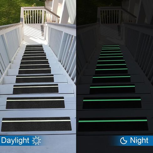 Molain 10 Pack Anti Slip Traction Treads with Glow in The Dark Stripe 30" x 6" Waterproof Outdoor/Indoor Stair Step Non Slip High Friction Grip Tape for Wooden Steps, Concrete Stairs, Decks in Kuwait
