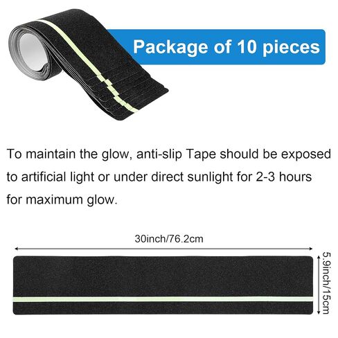 Molain 10 Pack Anti Slip Traction Treads with Glow in The Dark Stripe 30" x 6" Waterproof Outdoor/Indoor Stair Step Non Slip High Friction Grip Tape for Wooden Steps, Concrete Stairs, Decks in Kuwait