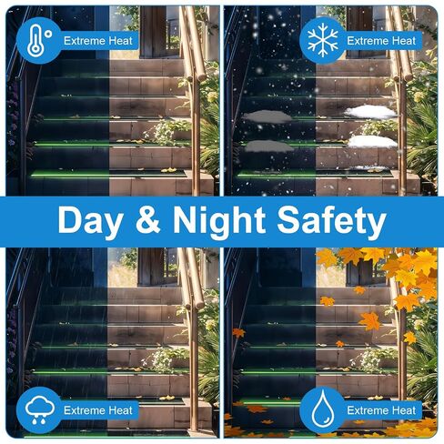 Molain 10 Pack Anti Slip Traction Treads with Glow in The Dark Stripe 30" x 6" Waterproof Outdoor/Indoor Stair Step Non Slip High Friction Grip Tape for Wooden Steps, Concrete Stairs, Decks in Kuwait