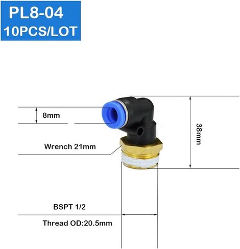 PL8-04 10 قطع 8 ملم دفع بلمسة واحدة موصل 1/2 بوصة تركيبات هوائية سريعة in Kuwait