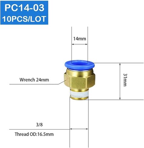 10 قطعة PC14-03 14 مللي متر إلى 3/8 بوصة موصلات هوائية تركيبات ذكر مستقيم بلمسة واحدة in Kuwait