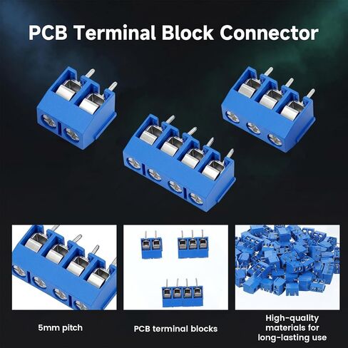 5 مم/0.2 بوصة كتلة طرفية لتركيب PCB 72 قطعة 2Pin 3Pin 4Pin PCB محطات أسلاك موصلات لوحة الدائرة (أزرق، 45 × 2 دبوس، 22 × 3Pin، 5 × 4 دبوس) in Kuwait