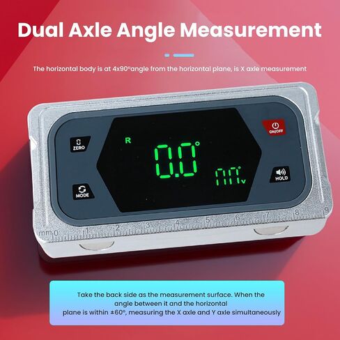 مقياس الميل الرقمي Asixxsix، محدد زاوية المحور المزدوج مع تنبيه الجرس، قلب الشاشة التلقائي، قاعدة مغناطيسية، إضاءة خلفية للأعمال الخشبية، البناء، السيارات، الآلات in Kuwait