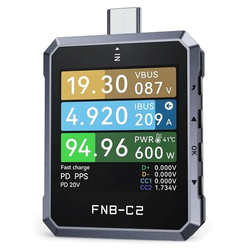 FNIRSI FNB-C2 PD 3.1 USB C Tester 4-50V 6.5A 240W, USB Power Meter with 20-Bit ADC 7-Digit Display Bi-Directional, 1.54" Screen, Curve View & Gravity Sensor, Supports PPS, QC3.0, E-Marker in Saudi Arabia