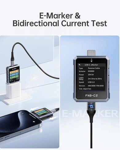 FNIRSI FNB-C2 PD 3.1 USB C Tester 4-50V 6.5A 240W, USB Power Meter with 20-Bit ADC 7-Digit Display Bi-Directional, 1.54" Screen, Curve View & Gravity Sensor, Supports PPS, QC3.0, E-Marker in Saudi Arabia