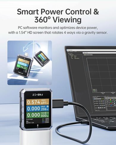 FNIRSI FNB-C2 PD 3.1 USB C Tester 4-50V 6.5A 240W, USB Power Meter with 20-Bit ADC 7-Digit Display Bi-Directional, 1.54" Screen, Curve View & Gravity Sensor, Supports PPS, QC3.0, E-Marker in Saudi Arabia