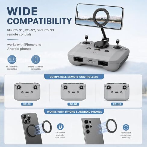 Adjustable Magnetic Phone Stand for DJI Rc-N1/N2/N3 Remote Control,for DJI Neo 2/ Avata 360/Mini 5 Pro/ 4 Pro/ 3/ Mini 4k/Air 3s/Avata 2 Skyrover X1 Drone Drone Accessories(Black) in Saudi Arabia