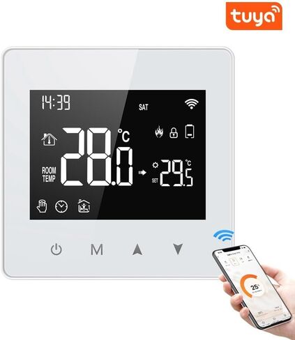 Tuya Wifi Thermostat جهاز تحكم في درجة الحرارة يعمل بالبطارية المنزلية الذكية لغلاية الغاز يعمل مع مساعد صوتي أبيض ABS ترموستات عن بعد in Kuwait