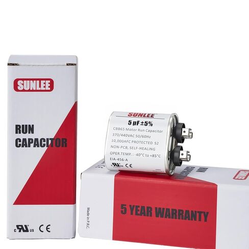 SUNLEE UL معترف به 5 فائق التوهج (5 MFD) 370/440 VAC CBB65 مكثف تشغيل بيضاوي، 50/60 هرتز، بديل موثوق لمحرك مروحة مكثف التيار المتردد، المضخة الحرارية أو محرك منفاخ مضخة حمام السباحة، الفرن in Kuwait