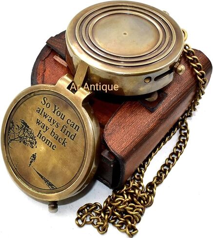 Engraved Brass Pocket Compass with Leather Case - So You Can Always Find Your Way Back Home Vintage Nautical Compass, Unique Personalized Gift for Husband, Son, Men, Camping & Hiking in Kuwait