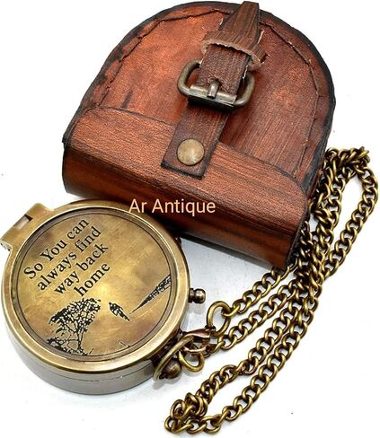 Engraved Brass Pocket Compass with Leather Case - So You Can Always Find Your Way Back Home Vintage Nautical Compass, Unique Personalized Gift for Husband, Son, Men, Camping & Hiking in Kuwait