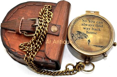 Engraved Brass Pocket Compass with Leather Case - So You Can Always Find Your Way Back Home Vintage Nautical Compass, Unique Personalized Gift for Husband, Son, Men, Camping & Hiking in Kuwait