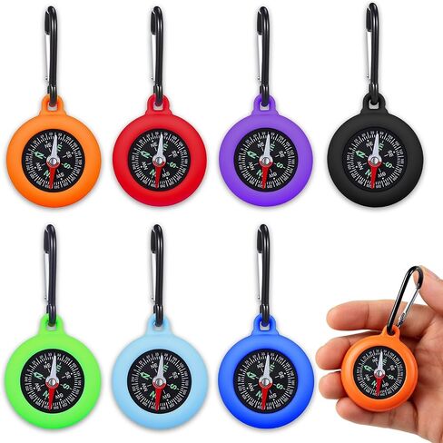 7 PCS Mini Compass Keychains, Colorful Outdoor Adventure Party Favors, Small Camping Keychain Compass for Treasure Hunt Classroom Prizes, Outdoor Games in Kuwait