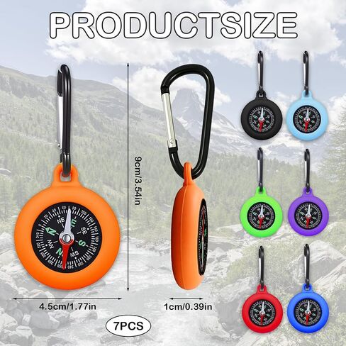 7 PCS Mini Compass Keychains, Colorful Outdoor Adventure Party Favors, Small Camping Keychain Compass for Treasure Hunt Classroom Prizes, Outdoor Games in Kuwait