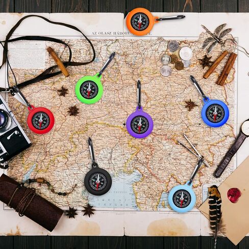 7 PCS Mini Compass Keychains, Colorful Outdoor Adventure Party Favors, Small Camping Keychain Compass for Treasure Hunt Classroom Prizes, Outdoor Games in Kuwait