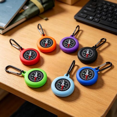 7 PCS Mini Compass Keychains, Colorful Outdoor Adventure Party Favors, Small Camping Keychain Compass for Treasure Hunt Classroom Prizes, Outdoor Games in Kuwait