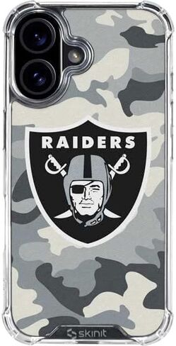 حافظة هاتف Skinit الشفافة متوافقة مع iPhone 16 - تصميم شعار كبير مرخص رسميًا من NFL Las Vegas Raiders in Kuwait