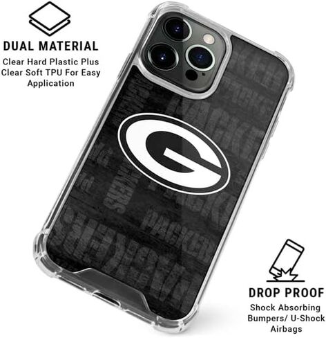 Skinit Clear Phone Case Compatible with iPhone 15 Pro - Officially Licensed NFL Green Bay Packers Black & White Design in Kuwait