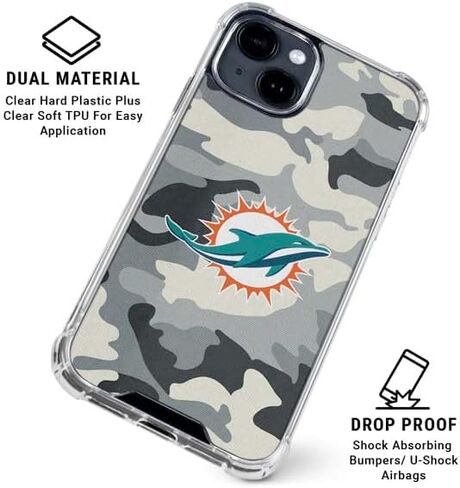 حافظة هاتف Skinit الشفافة متوافقة مع iPhone 15 - تصميم مموه مرخص رسميًا من NFL Miami Dolphins in Kuwait