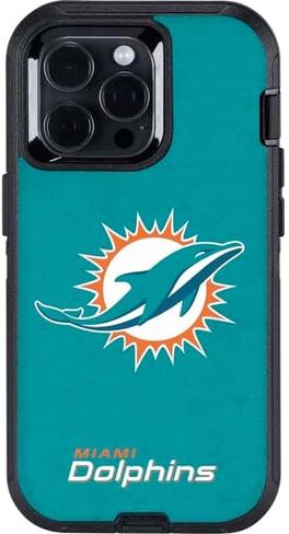 غلاف هاتف Skinit متوافق مع OtterBox Defender iPhone 14 Pro Max - مرخص رسميًا من NFL Miami Dolphins Distressed - تصميم أكوا in Kuwait