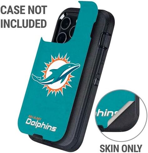 غلاف هاتف Skinit متوافق مع OtterBox Defender iPhone 14 Pro Max - مرخص رسميًا من NFL Miami Dolphins Distressed - تصميم أكوا in Kuwait