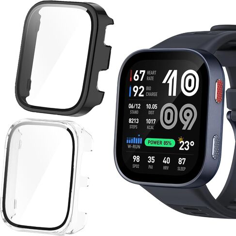 Lamshaw متوافق مع حافظة Amazfit Bip Max، حافظة صلبة من البولي كربونات مع واقي شاشة من الزجاج المقوى متوافق مع الساعة الذكية Amazfit Bip Max 50 مم، 2.07 بوصة (أسود + أسود) in Kuwait