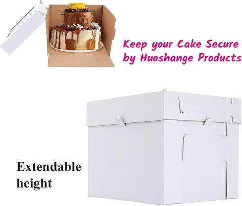 صناديق كعكة طويلة للكعك، 12 × 12 × 8 بوصة [12 عبوة] صندوق خبز قوي وسميك مع نافذة، حامل كعكة أبيض، حاويات كعكة للاستعمال مرة واحدة، صناديق كعكة عيد الميلاد in Kuwait
