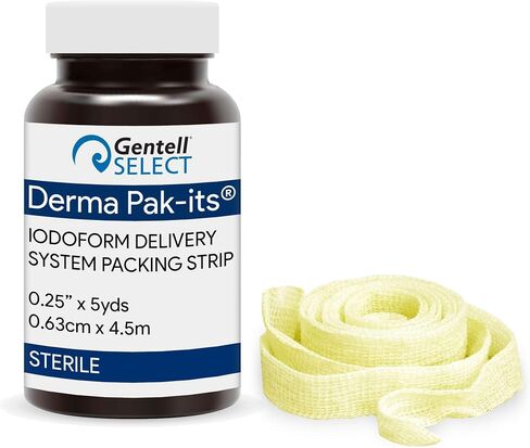 شرائط شاش Idoform من Pak، عدد 1 - 0.25 بوصة × 5 ياردة من شرائط القطن المعقمة مع اليود - ملحق موزع خالٍ من التشابك - شاش تعبئة الجروح المقطوع مسبقًا - جيد لامتصاص إفرازات الجروح in Kuwait