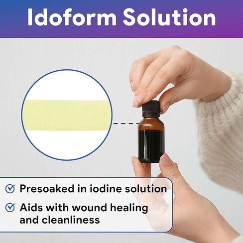 شرائط شاش Idoform من Pak، عدد 1 - 0.25 بوصة × 5 ياردة من شرائط القطن المعقمة مع اليود - ملحق موزع خالٍ من التشابك - شاش تعبئة الجروح المقطوع مسبقًا - جيد لامتصاص إفرازات الجروح in Kuwait