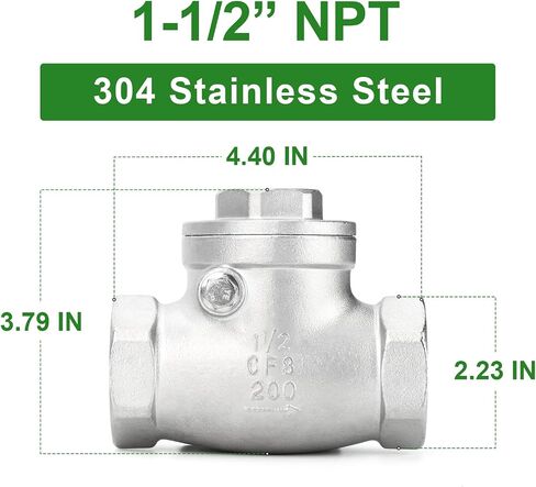 TAISHER 1PCS 304 Stainless Steel 1-1/2" NPT Female Swing Check Valve，Backflow Prevention, One Way Check Valve CF8 WOG 1000 in Kuwait
