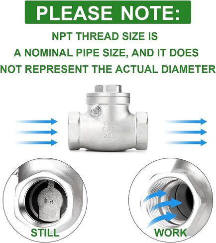 TAISHER 1PCS 304 Stainless Steel 1-1/2" NPT Female Swing Check Valve，Backflow Prevention, One Way Check Valve CF8 WOG 1000 in Kuwait