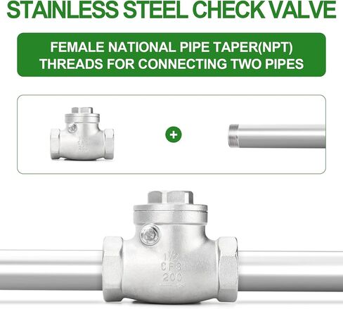 TAISHER 1PCS 304 Stainless Steel 1-1/2" NPT Female Swing Check Valve，Backflow Prevention, One Way Check Valve CF8 WOG 1000 in Kuwait