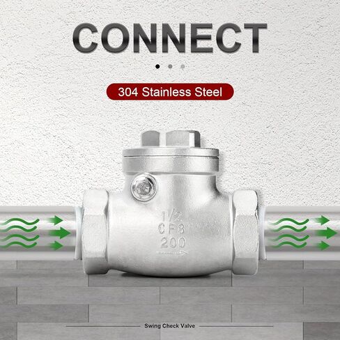 TAISHER 1PCS 304 Stainless Steel 1-1/2" NPT Female Swing Check Valve，Backflow Prevention, One Way Check Valve CF8 WOG 1000 in Kuwait