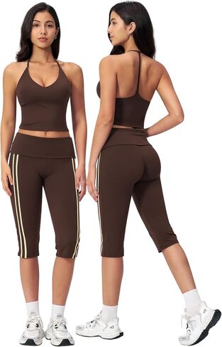 Women 2 Piece Workout Set Spaghetti Straps Tank Top and High Waist Capri Pants Yoga Outfits in Kuwait