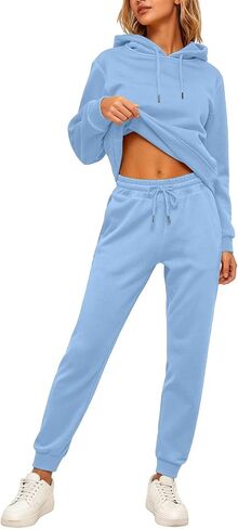 Sweatsuits النساء 2 قطعة الزي بدلة رياضية الخريف المتضخم هوديي البلوز واسعة الساق السراويل عرق مجموعة ملابس الشتاء الصوف in Kuwait