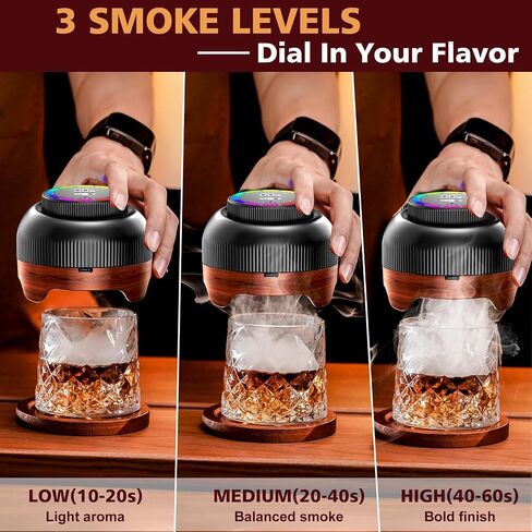 Electric Whiskey Smoker Kit with Adjustable 60-Second Smoke Control – Flame-Free & No Butane Needed, Rechargeable Cocktail Smoker for Old Fashioned, Includes 6 Wood Chip Flavors, Bourbon Gift for Men in Kuwait
