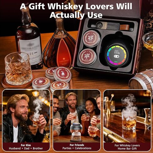 Electric Whiskey Smoker Kit with Adjustable 60-Second Smoke Control – Flame-Free & No Butane Needed, Rechargeable Cocktail Smoker for Old Fashioned, Includes 6 Wood Chip Flavors, Bourbon Gift for Men in Kuwait