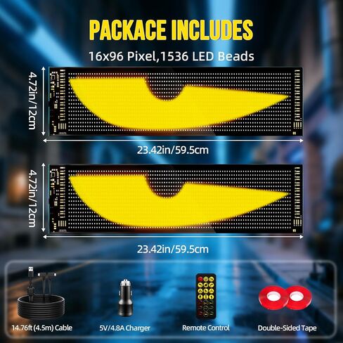 Devil Eyes Light 2pc لـ Windshield-23.42x4.72in Hcyhnb عيون قابلة للبرمجة [رقاقة متقدمة ، شاشة مزدوجة متزامنة 100 ٪] 5V مدعوم من USB ، APP/REMOTE ، عيون الزجاج الأمامي للسيارات/الشاحنات/سيارات الدفع الرباعي in Kuwait