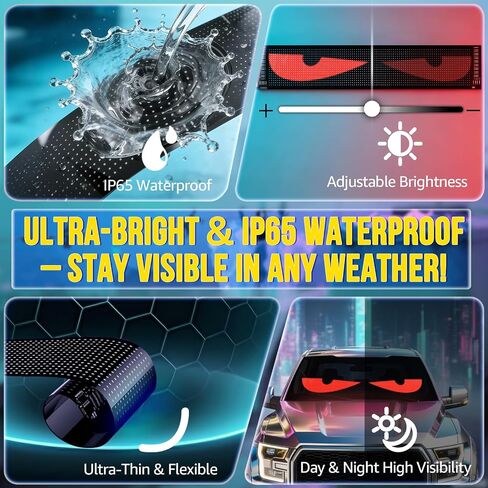 Devil Eyes Light 2pc لـ Windshield-23.42x4.72in Hcyhnb عيون قابلة للبرمجة [رقاقة متقدمة ، شاشة مزدوجة متزامنة 100 ٪] 5V مدعوم من USB ، APP/REMOTE ، عيون الزجاج الأمامي للسيارات/الشاحنات/سيارات الدفع الرباعي in Kuwait