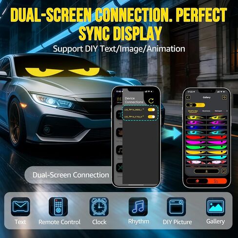 Devil Eyes Light 2pc لـ Windshield-23.42x4.72in Hcyhnb عيون قابلة للبرمجة [رقاقة متقدمة ، شاشة مزدوجة متزامنة 100 ٪] 5V مدعوم من USB ، APP/REMOTE ، عيون الزجاج الأمامي للسيارات/الشاحنات/سيارات الدفع الرباعي in Kuwait